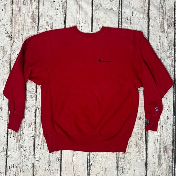 Vintage Champion Reverse Weave Red Crewneck Pullover 1980s Sweatshirt - Picture 1 of 4